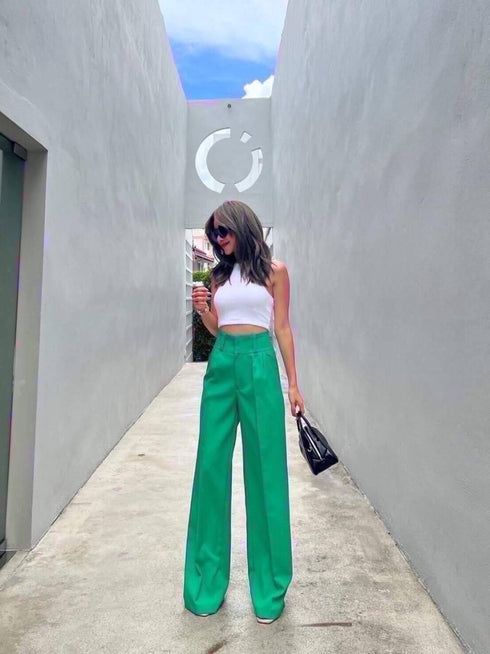 Women High Quality High Waisted Straight Cut Trousers
